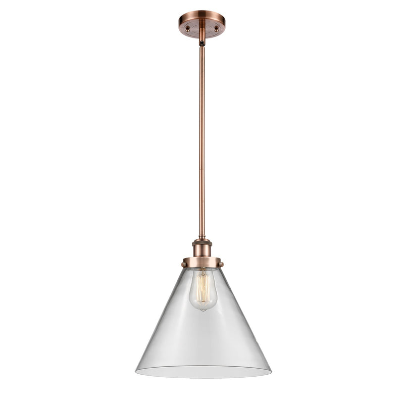 Innovations Cone 12in 1-Light Mini Pendant | Industrial Antique Copper Steel and Clear Glass | Kitchen Island & Dining Room | Model 916-1S-AC-G42-L-LED