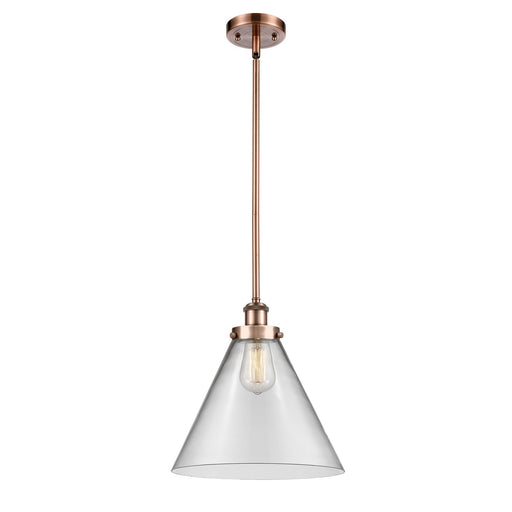 Innovations Cone 12in 1-Light Mini Pendant | Industrial Antique Copper Steel and Clear Glass | Kitchen Island & Dining Room | Model 916-1S-AC-G42-L-LED