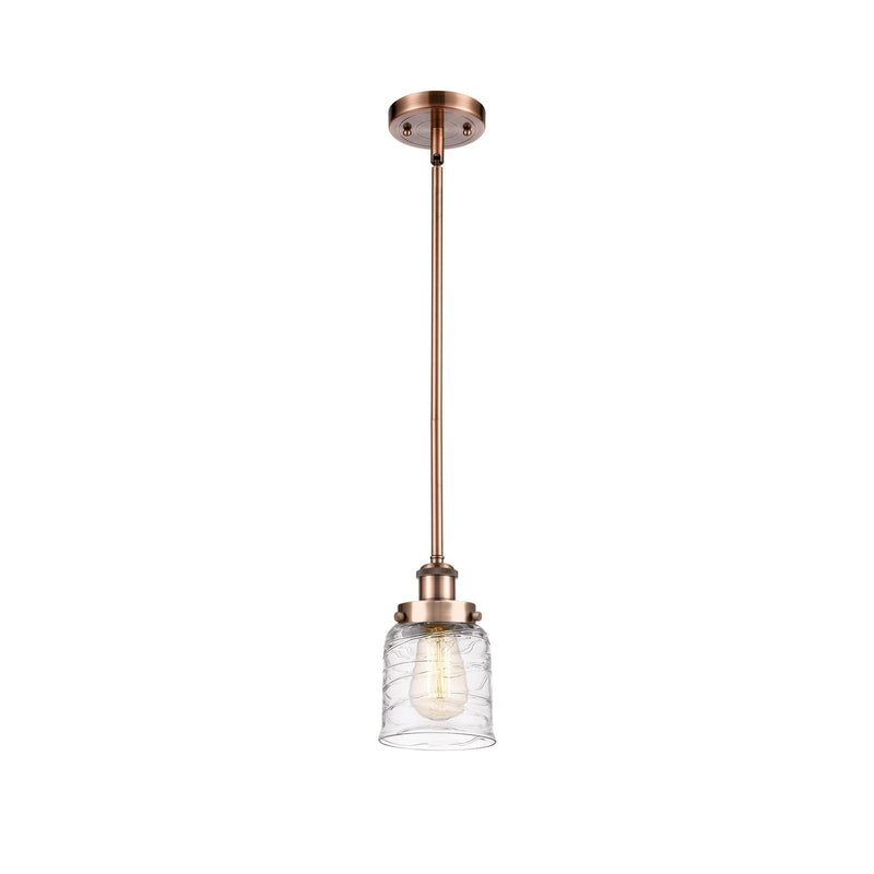 Innovations Bell 5in 1-Light Mini Pendant | Industrial Antique Copper Steel and Clear Deco Swirl Glass | Kitchen Island & | Model 916-1S-AC-G513-LED