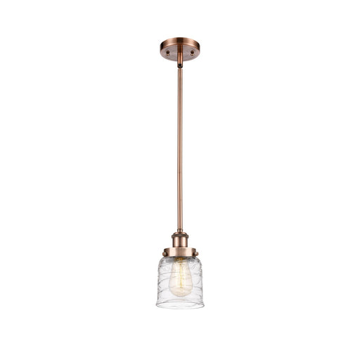 Innovations Bell 5in 1-Light Mini Pendant | Industrial Antique Copper Steel and Clear Deco Swirl Glass | Kitchen Island & | Model 916-1S-AC-G513-LED