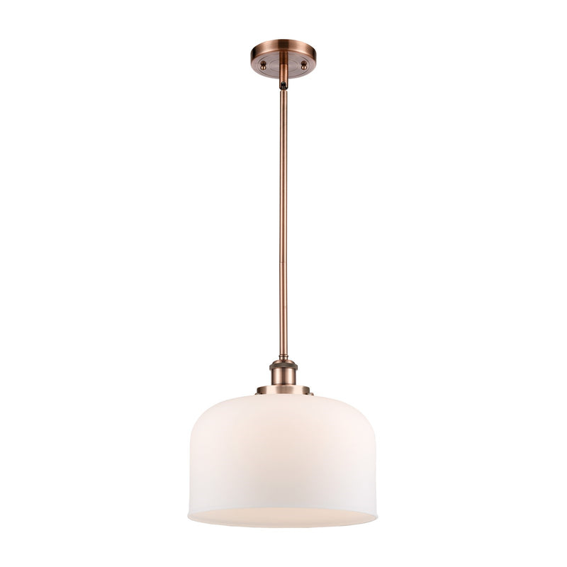 Innovations Bell 12in 1-Light Mini Pendant | Industrial Antique Copper Steel and Matte White Frosted Glass | Kitchen Island & | Model 916-1S-AC-G71-L