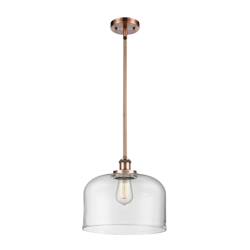 Innovations Bell 12in 1-Light Mini Pendant | Industrial Antique Copper Steel and Clear Glass | Kitchen Island & Dining Room | Model 916-1S-AC-G72-L
