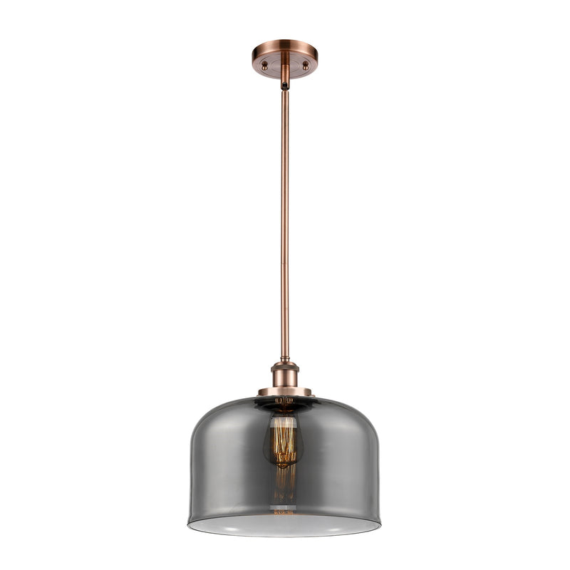 Innovations Bell 12in 1-Light Mini Pendant | Industrial Antique Copper Steel and Light Smoke Glass | Kitchen Island & Dining Room | Model 916-1S-AC-G73-L