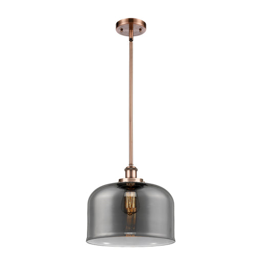 Innovations Bell 12in 1-Light LED Mini Pendant | Industrial Antique Copper Steel and Light Smoke Glass | Kitchen Island & | Model 916-1S-AC-G73-L-LED