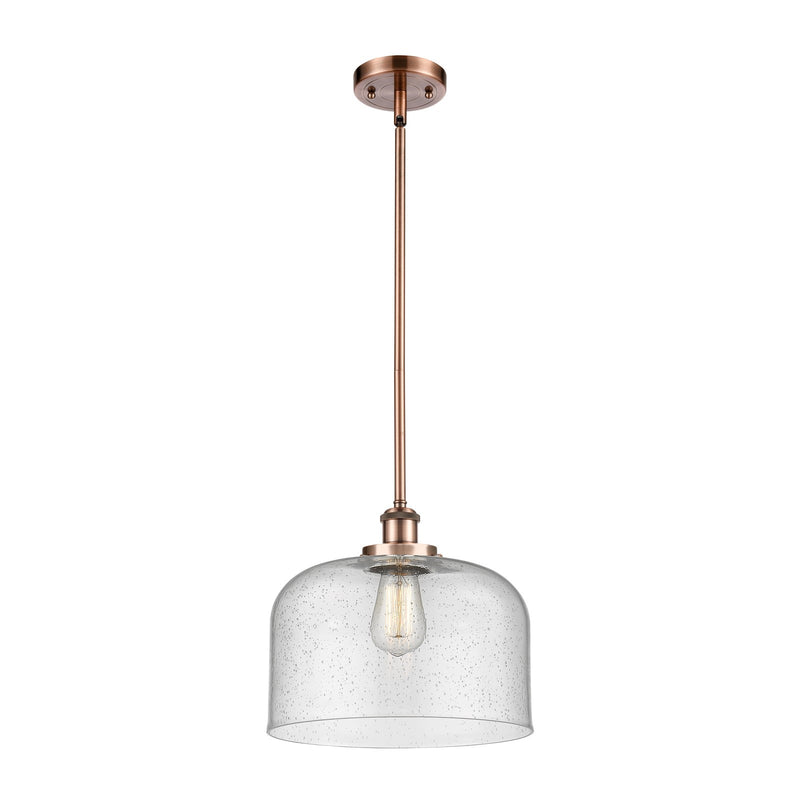Innovations Bell 12in 1-Light LED Mini Pendant | Industrial Antique Copper Steel and Seedy Glass | Kitchen Island | Model 916-1S-AC-G74-L-LED