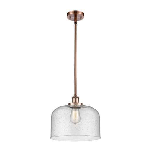 Innovations Bell 12in 1-Light LED Mini Pendant | Industrial Antique Copper Steel and Seedy Glass | Kitchen Island | Model 916-1S-AC-G74-L-LED