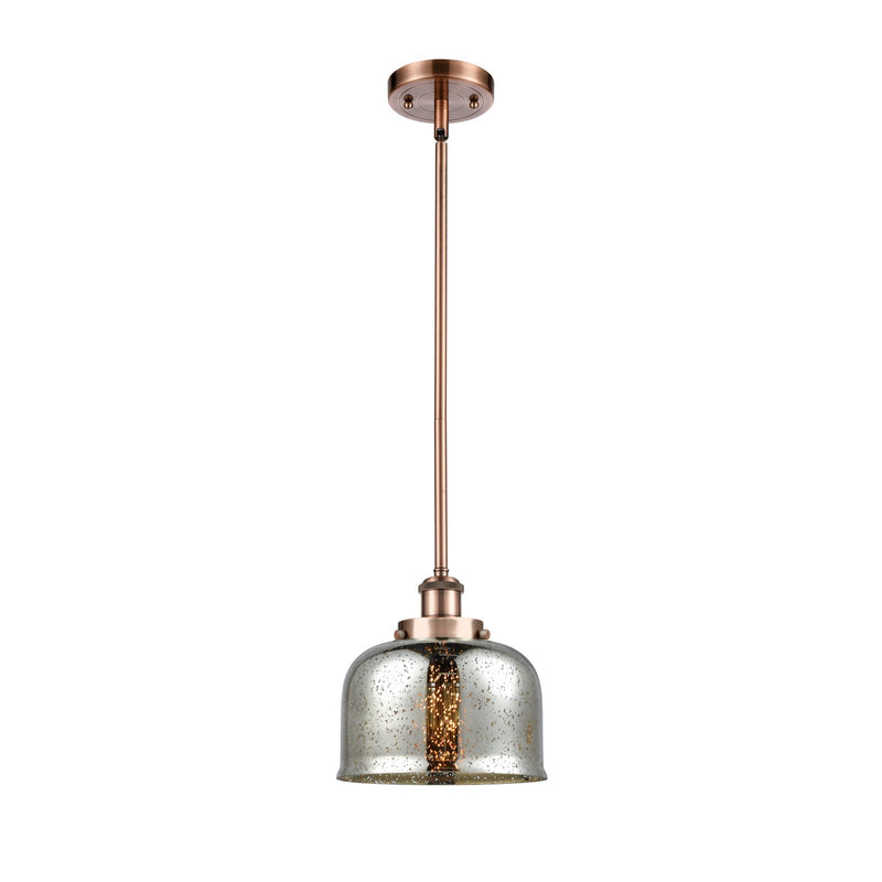 Innovations Bell 8in 1-Light LED Mini Pendant | Industrial Antique Copper Steel and Silver Plated Mercury Glass | Kitchen Island | Model 916-1S-AC-G78-LED