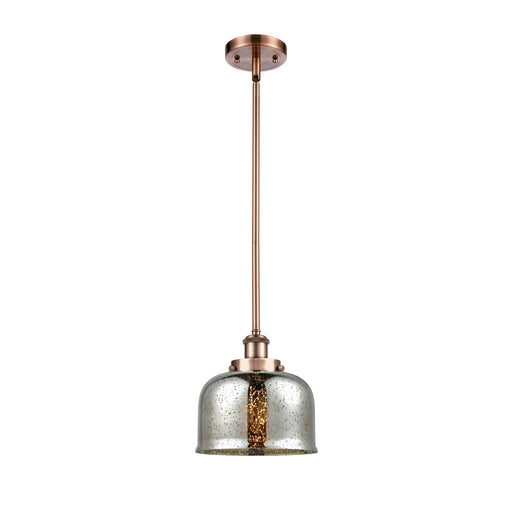 Innovations Bell 8in 1-Light LED Mini Pendant | Industrial Antique Copper Steel and Silver Plated Mercury Glass | Kitchen Island | Model 916-1S-AC-G78-LED