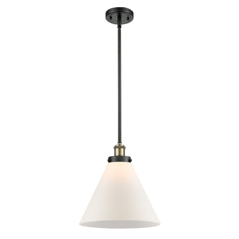 Innovations Cone 12in 1-Light LED Mini Pendant | Industrial Black Antique Brass and Matte White Frosted Glass | Kitchen | Model 916-1S-BAB-G41-L-LED