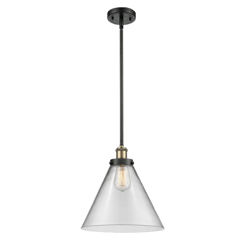 Innovations Cone 12in 1-Light Mini Pendant | Industrial Black Antique Brass and Clear Glass | Kitchen Island & Dining Room | Model 916-1S-BAB-G42-L