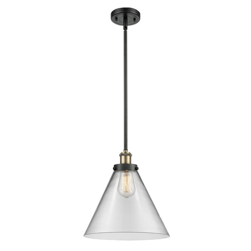 Innovations Cone 12in 1-Light LED Mini Pendant | Industrial Black Antique Brass and Clear Glass | Kitchen Island & Dining | Model 916-1S-BAB-G42-L-LED