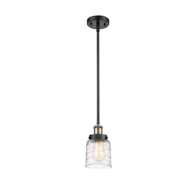 Innovations Bell 5in 1-Light Mini Pendant | Industrial Black Antique Brass Steel and Clear Deco Swirl Glass | Kitchen Island & | Model 916-1S-BAB-G513-LED