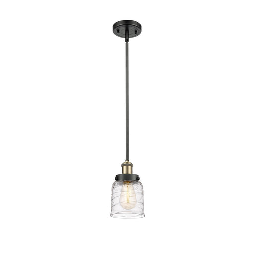 Innovations Bell 5in 1-Light Mini Pendant | Industrial Black Antique Brass Steel and Clear Deco Swirl Glass | Kitchen Island & | Model 916-1S-BAB-G513-LED