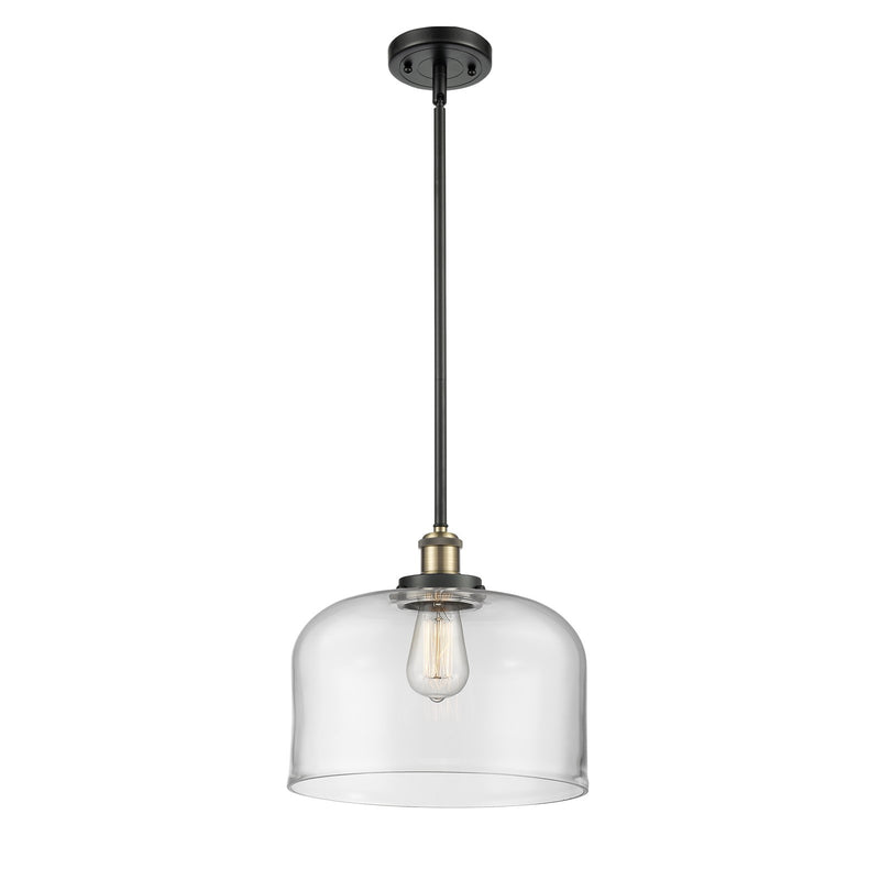 Innovations Bell 12in 1-Light Mini Pendant | Industrial Black Antique Brass Steel and Clear Glass | Kitchen Island & Dining | Model 916-1S-BAB-G72-L-LED