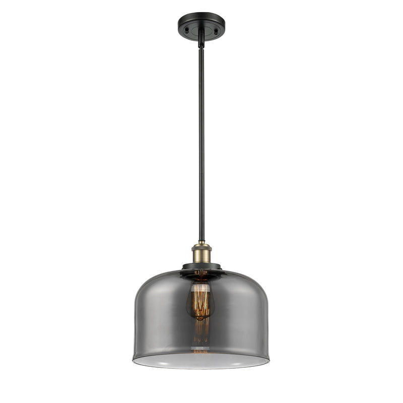 Innovations Bell 12in 1-Light Mini Pendant | Industrial Black Antique Brass and Light Smoke Glass | Kitchen Island & Dining Room | Model 916-1S-BAB-G73-L