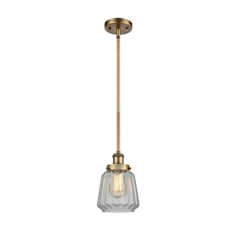Innovations Chatham 7in 1-Light Mini Pendant | Modern Brushed Brass and Clear Ribbed Glass | Kitchen Island & Dining Room | Model 916-1S-BB-G142