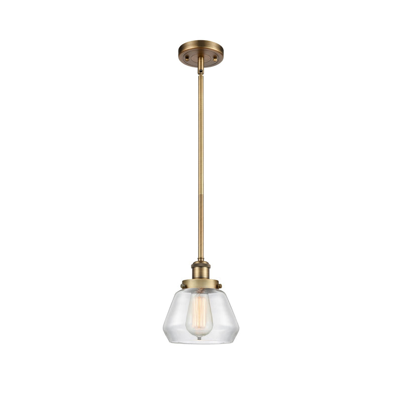 Innovations Fulton 7in 1-Light Mini Pendant | Modern Transitional Brushed Brass and Clear Glass | Kitchen Island & Dining Room | Model 916-1S-BB-G172