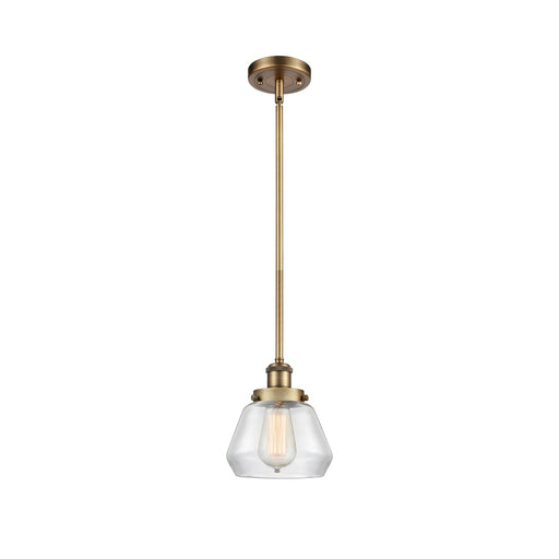 Innovations Fulton 7in 1-Light Mini Pendant | Modern Transitional Brushed Brass and Clear Glass | Kitchen Island & Dining Room | Model 916-1S-BB-G172