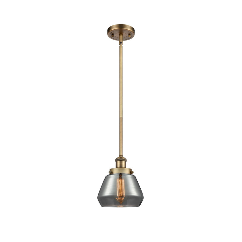 Innovations Fulton 7in 1-Light Mini Pendant | Modern Transitional Brushed Brass and Light Smoke Glass | Kitchen Island & Dining | Model 916-1S-BB-G173