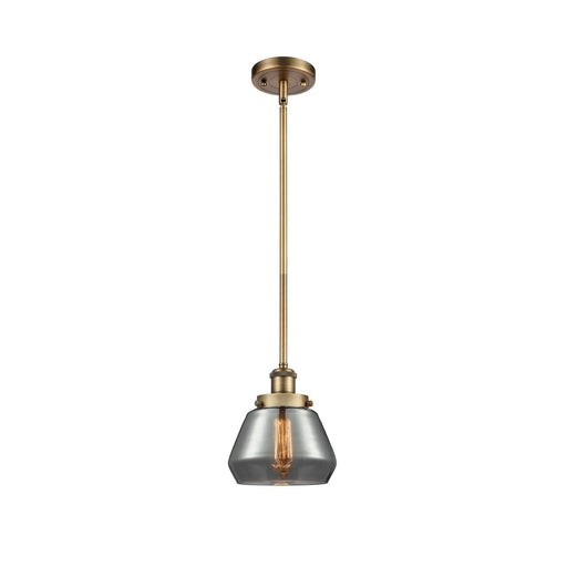 Innovations Fulton 7in 1-Light Mini Pendant | Modern Transitional Brushed Brass and Light Smoke Glass | Kitchen Island & Dining | Model 916-1S-BB-G173