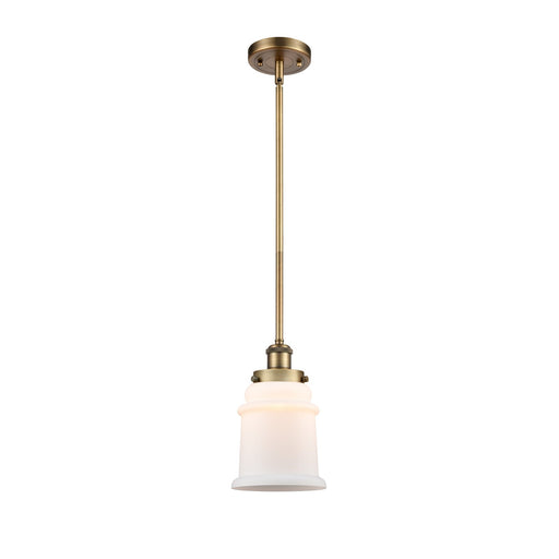 Innovations Canton 6in 1-Light Mini Pendant | Modern Transitional Brushed Brass and Matte White Frosted Glass | Kitchen Island & | Model 916-1S-BB-G181