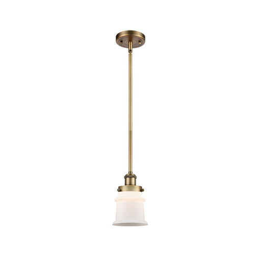 Innovations Canton 5.25in 1-Light Mini Pendant | Modern Transitional Brushed Brass and Matte White Frosted Glass | Kitchen Island | Model 916-1S-BB-G181S
