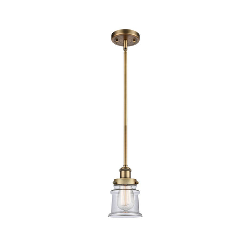 Innovations Canton 5.25in 1-Light Mini Pendant | Modern Transitional Brushed Brass and Clear Glass | Kitchen Island & Dining Room | Model 916-1S-BB-G182S