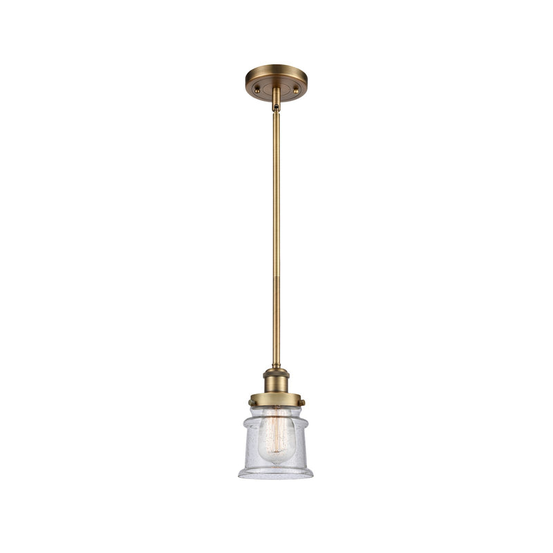 Innovations Canton 5.25in 1-Light Mini Pendant | Modern Transitional Brushed Brass and Seedy Glass | Kitchen Island & Dining Room | Model 916-1S-BB-G184S