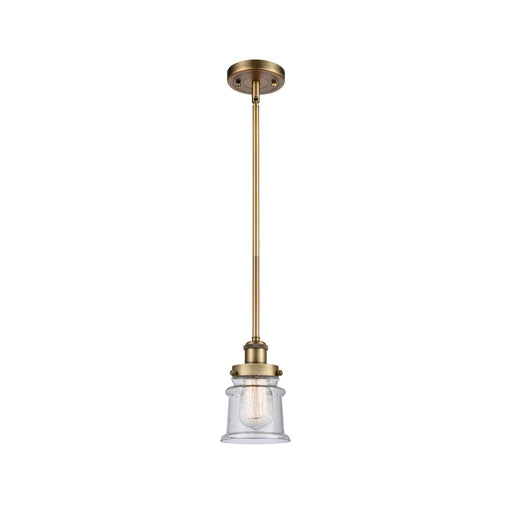 Innovations Canton 5.25in 1-Light Mini Pendant | Modern Transitional Brushed Brass and Seedy Glass | Kitchen Island & Dining Room | Model 916-1S-BB-G184S