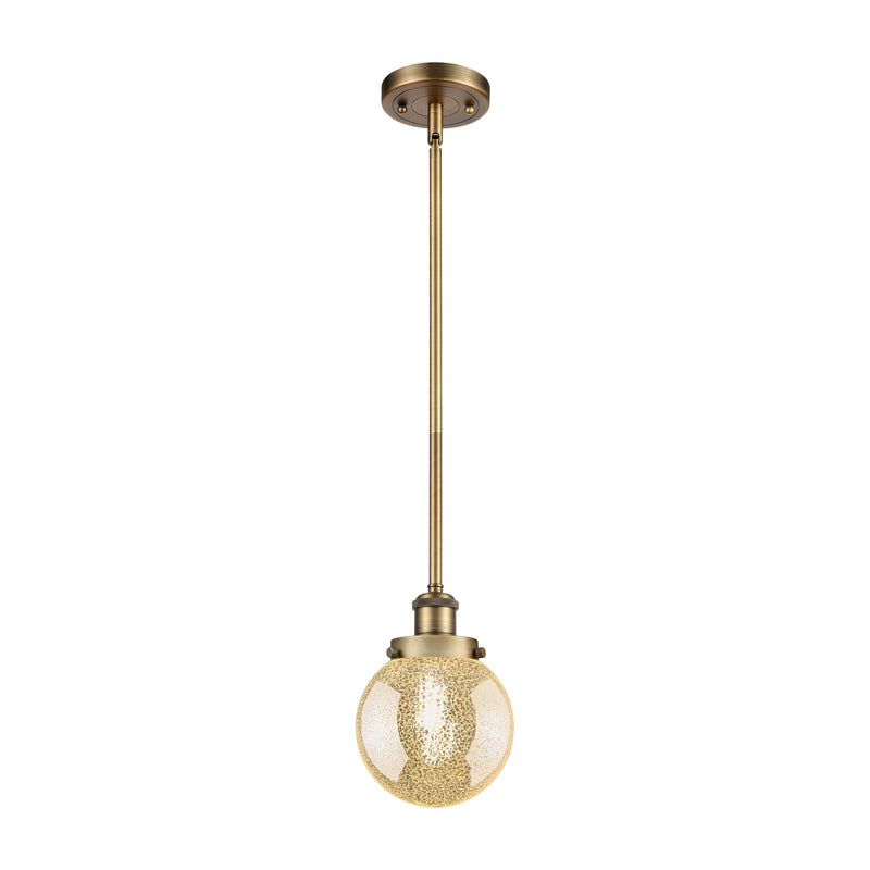 Innovations Beacon 6in 1-Light Mini Pendant | Brushed Brass Steel and Mercury Seeded Glass | Kitchen Island & Dining Room | Model 916-1S-BB-G208-6
