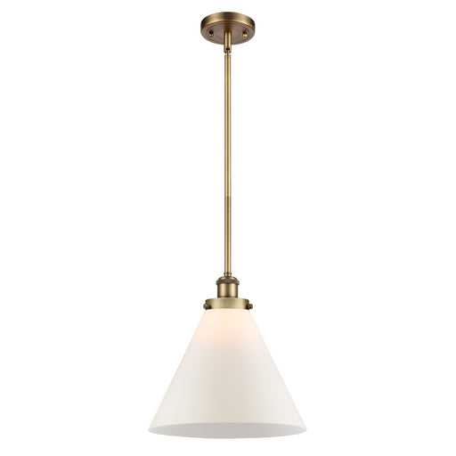 Innovations Cone 12in 1-Light LED Mini Pendant | Brushed Brass Steel and Matte White Frosted Glass | Kitchen Island & Dining | Model 916-1S-BB-G41-L-LED