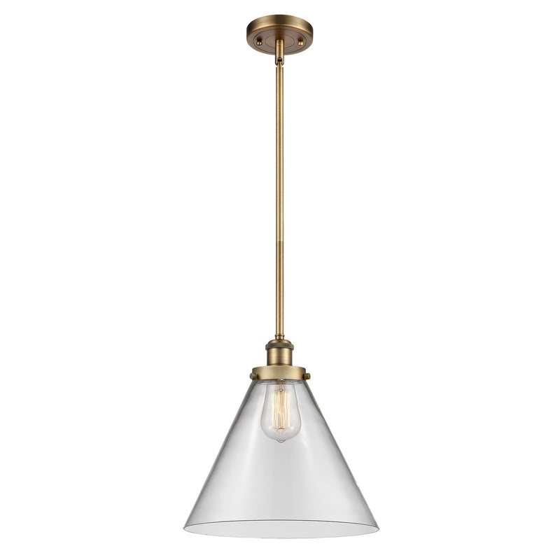 Innovations Cone 12in 1-Light Mini Pendant | Industrial Brushed Brass and Clear Glass | Kitchen Island & Dining Room | Model 916-1S-BB-G42-L