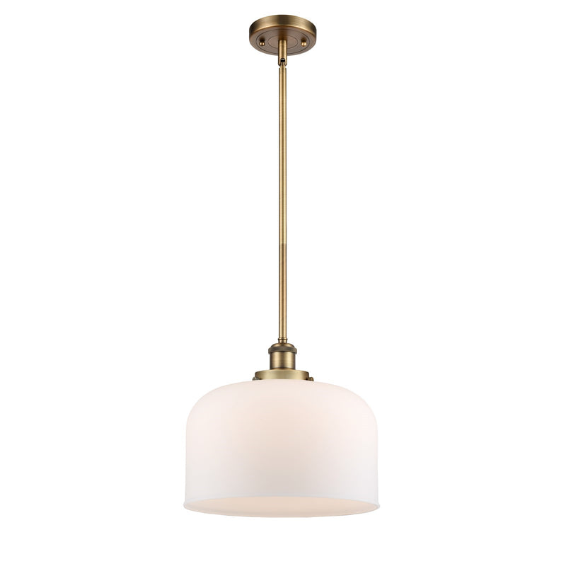 Innovations Bell 12in 1-Light LED Mini Pendant | Industrial Brushed Brass and Matte White Frosted Glass | Kitchen Island & | Model 916-1S-BB-G71-L-LED