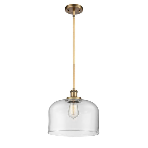 Innovations Bell 12in 1-Light Mini Pendant | Industrial Brushed Brass and Clear Glass | Kitchen Island & Dining Room | Model 916-1S-BB-G72-L