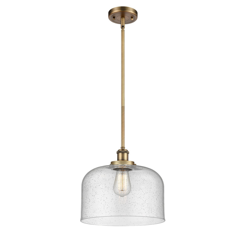 Innovations Bell 12in 1-Light Mini Pendant | Industrial Brushed Brass and Seedy Glass | Kitchen Island & Dining Room | Model 916-1S-BB-G74-L-LED