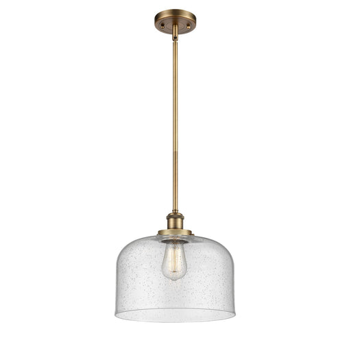 Innovations Bell 12in 1-Light Mini Pendant | Industrial Brushed Brass and Seedy Glass | Kitchen Island & Dining Room | Model 916-1S-BB-G74-L-LED