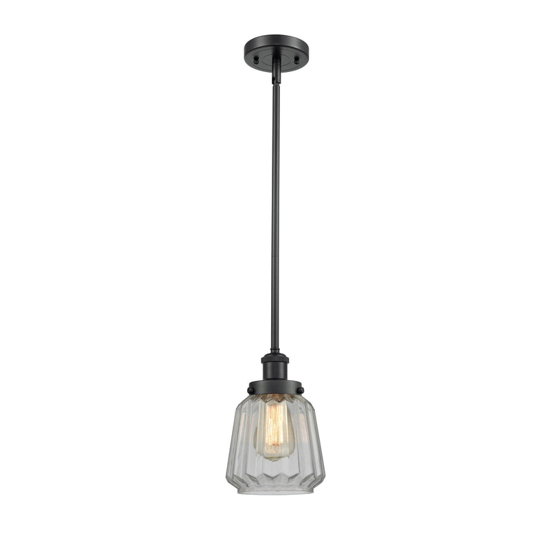 Innovations Chatham 7in 1-Light Mini Pendant | Modern Matte Black Steel and Clear Ribbed Glass Shade | Kitchen Island & Dining Room | Model 916-1S-BK-G142