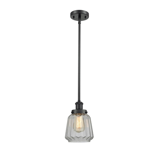 Innovations Chatham 7in 1-Light Mini Pendant | Modern Matte Black Steel and Clear Ribbed Glass Shade | Kitchen Island & Dining Room | Model 916-1S-BK-G142