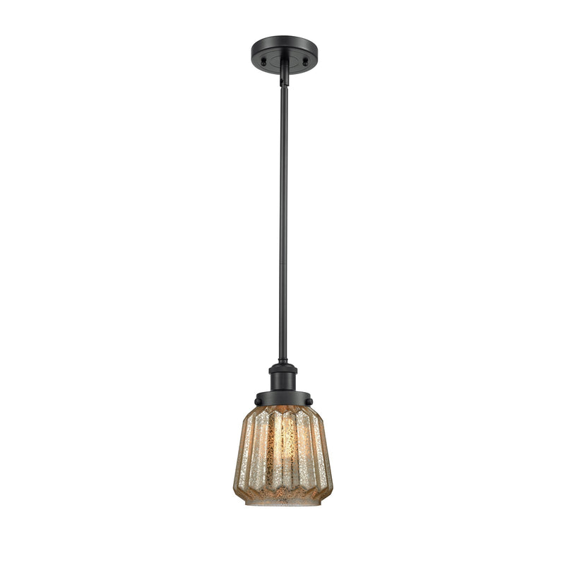 Innovations Chatham 7in 1-Light Mini Pendant | Modern Contemporary Matte Black Steel and Mercury Ribbed Glass | Kitchen Island & | Model 916-1S-BK-G146