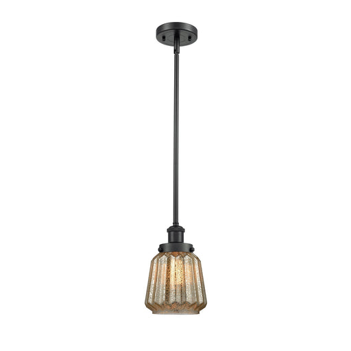 Innovations Chatham 7in 1-Light Mini Pendant | Modern Contemporary Matte Black Steel and Mercury Ribbed Glass | Kitchen Island & | Model 916-1S-BK-G146