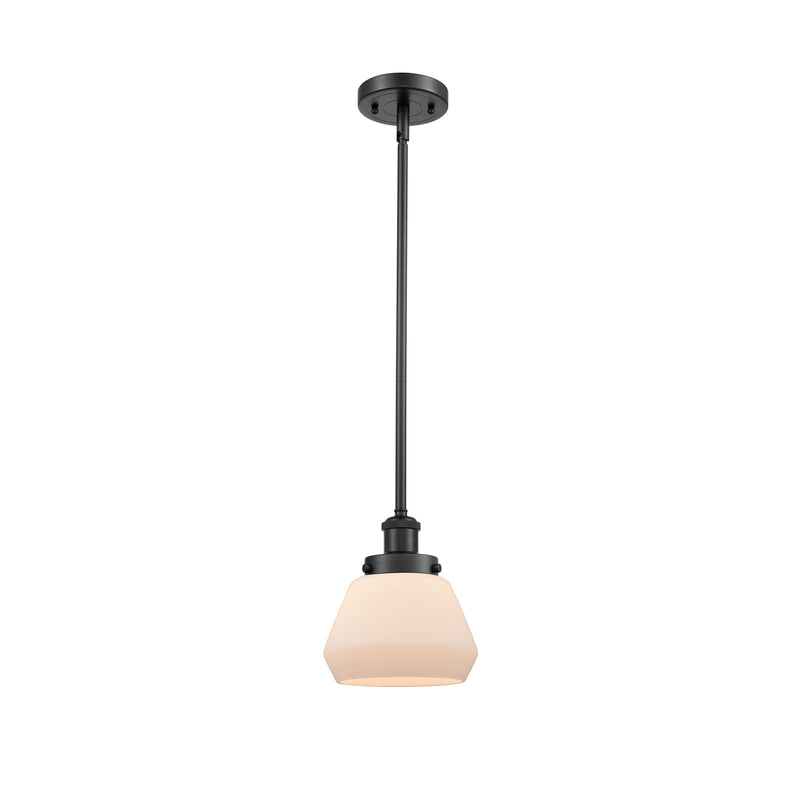 Innovations Fulton 7in 1-Light Mini Pendant | Modern Contemporary Matte Black Steel and Frosted White Glass | Kitchen Island & | Model 916-1S-BK-G171