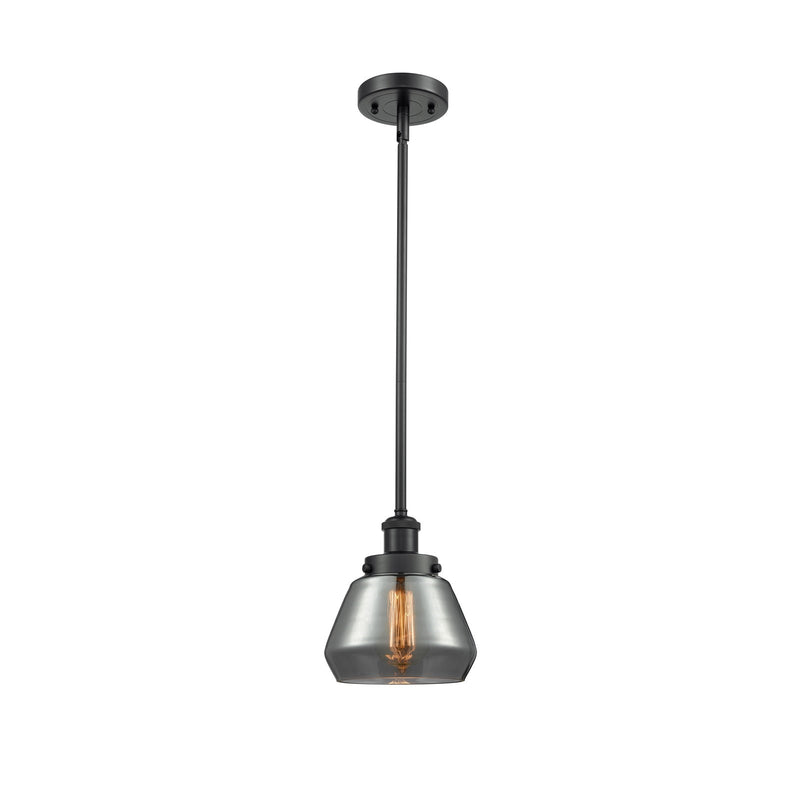 Innovations Fulton 7in 1-Light Mini Pendant | Modern Contemporary Matte Black Steel and Light Smoke Glass | Kitchen Island & Dining | Model 916-1S-BK-G173