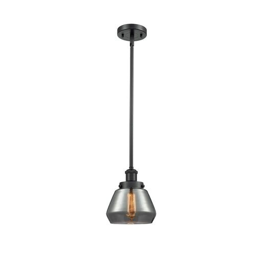 Innovations Fulton 7in 1-Light Mini Pendant | Modern Contemporary Matte Black Steel and Light Smoke Glass | Kitchen Island & Dining | Model 916-1S-BK-G173