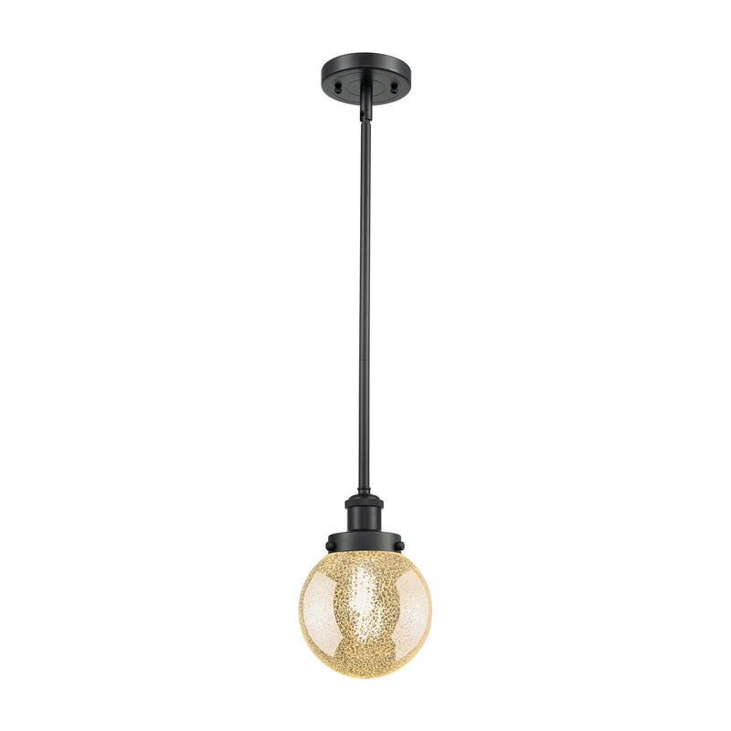 Innovations Beacon 6in 1-Light Mini Pendant | Modern Contempo Matte Black Steel and Mercury Glass | Kitchen Island & Dining Room | Model 916-1S-BK-G208-6