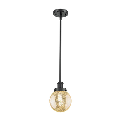 Innovations Beacon 6in 1-Light Mini Pendant | Modern Contempo Matte Black Steel and Mercury Glass | Kitchen Island & Dining Room | Model 916-1S-BK-G208-6