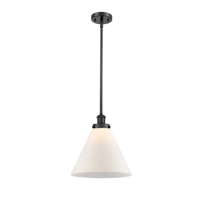 Innovations Cone 12in 1-Light Mini Pendant | Industrial Matte Black Steel and Matte White Frosted Glass | Kitchen Island & Dining | Model 916-1S-BK-G41-L