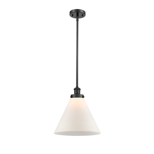 Innovations Cone 12in 1-Light LED Mini Pendant | Industrial Matte Black Steel and Matte White Frosted Glass | Kitchen Island & | Model 916-1S-BK-G41-L-LED