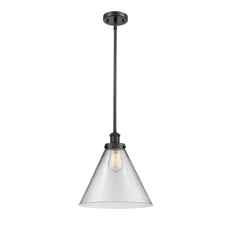 Innovations Cone 12in 1-Light Mini Pendant | Industrial Matte Black Steel and Clear Glass | Kitchen Island & Dining Room | Model 916-1S-BK-G42-L