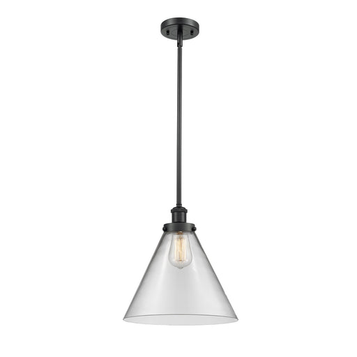 Innovations Cone 12in 1-Light Mini Pendant | Industrial Matte Black Steel and Clear Glass | Kitchen Island & Dining Room | Model 916-1S-BK-G42-L