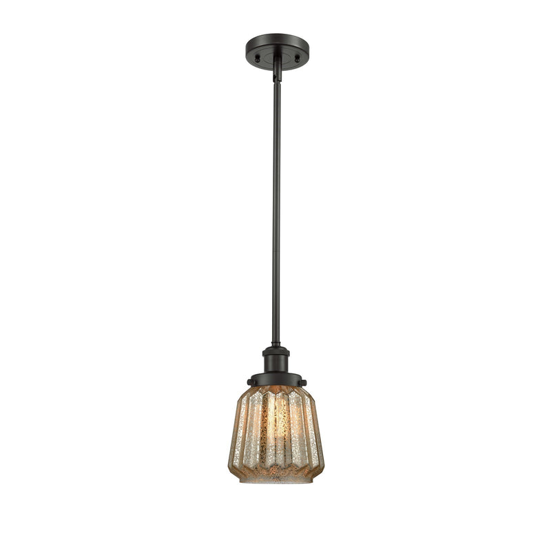 Innovations Chatham 7in 1-Light Mini Pendant | Modern Oil Rubbed Bronze Steel and Mercury Ribbed Glass Shade | Kitchen Island & | Model 916-1S-OB-G146
